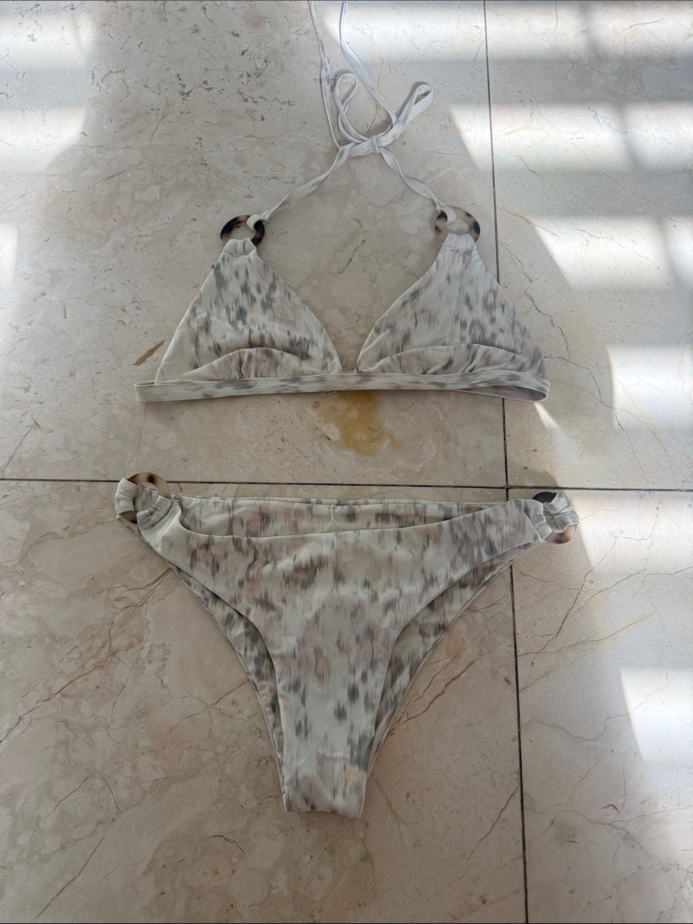 Amuse Society Taupe-Beige Abstract Ring Trim Triangle Bikini